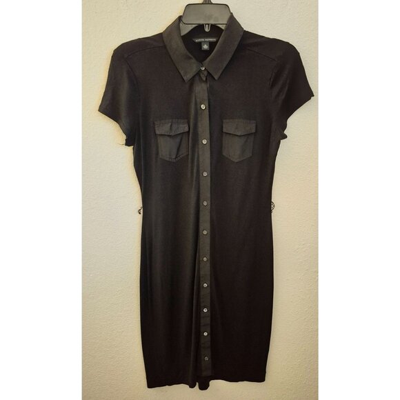 Banana Republic Black Silk Blend Short Sleeve Button Front Shirt Dress Sz M EUC - Picture 1 of 8